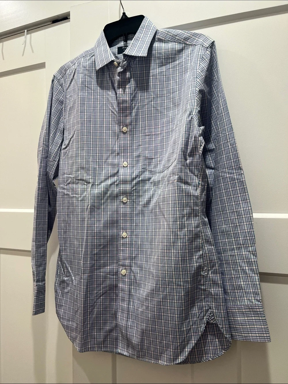 J. Crew Men's Blue and White Micro-Check Dress Shirt Size S